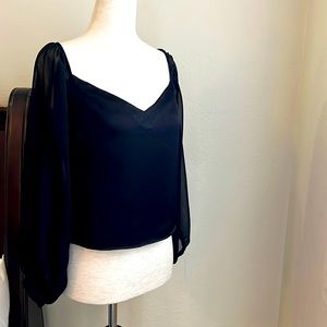 Zara brand, sheer sleeved black top, size S